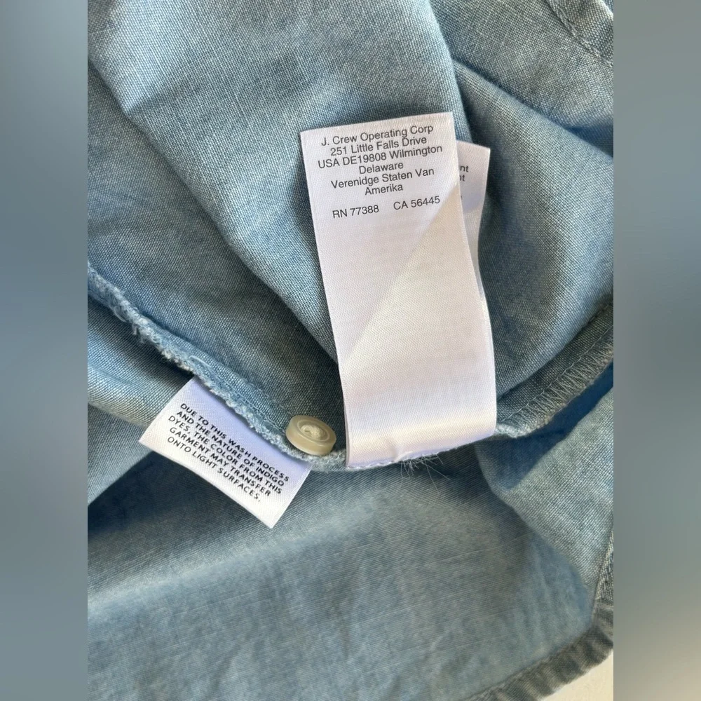 J Crew Blue Chambray Shirt Ruffle Peter Pan Collar Long Sleeve Women's Size 4 - Picture 11 of 15